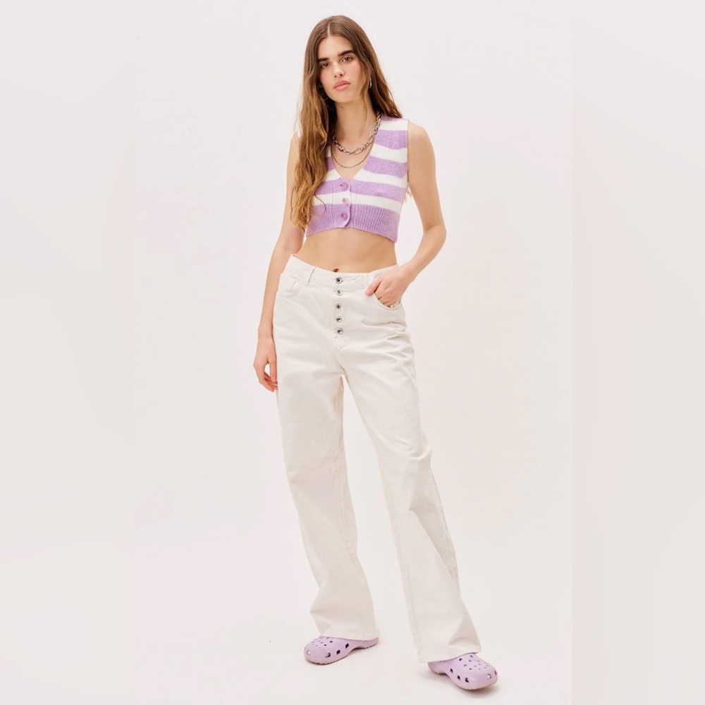 For Love and Lemons Maud Crop Sweater Vest in Lavender & White Size Small NWT - Picture 2 of 6